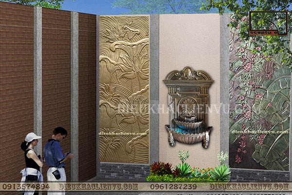 Tranh phù điêu hoa lá sen trong tiểu cảnh